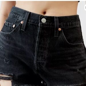 Levi's Black Frayed High Rise Denim Shorts